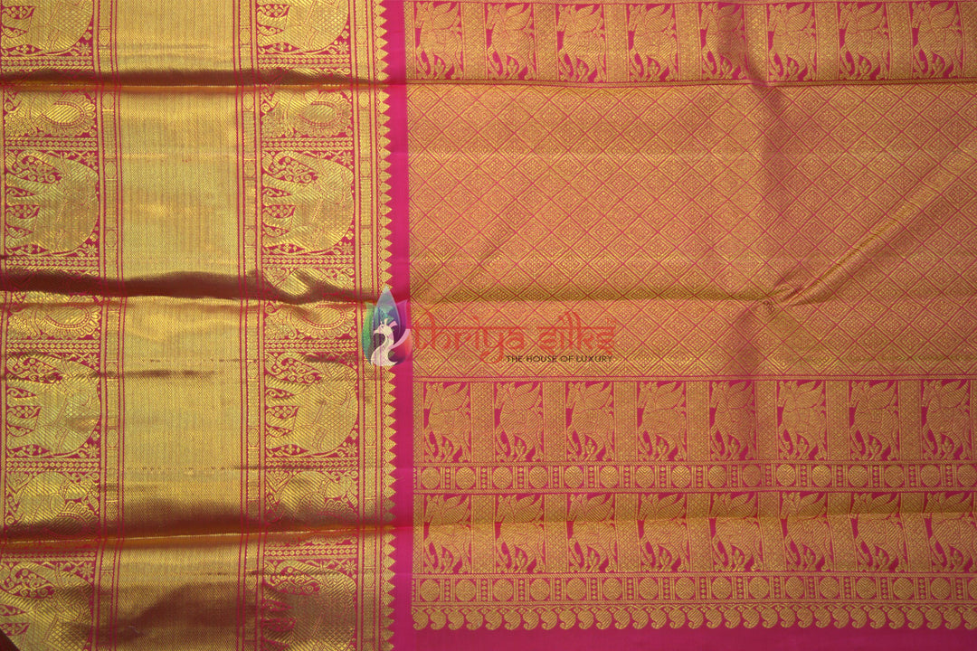 Sky Blue and Pink Border Pure Zari Kanchipuram Silk Saree - TSW0801 - VIew 3