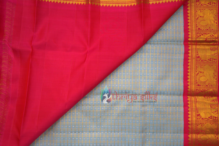 Sky Blue and Pink Border Pure Zari Kanchipuram Silk Saree - TSW0801 - VIew 2