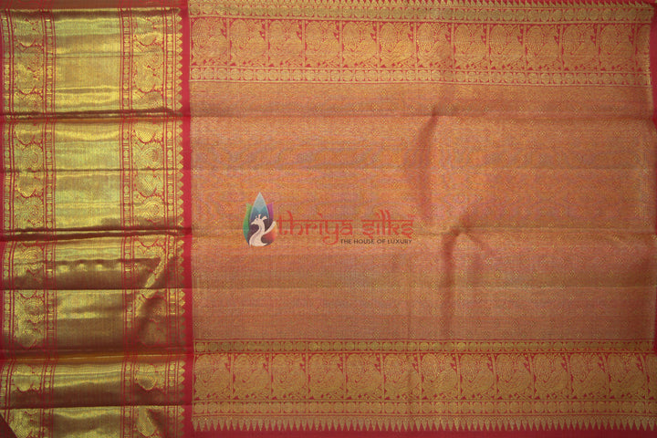 Yellow with Red Border Pure Zari Kanchipuram Silk Saree - TSW0802 - View 3