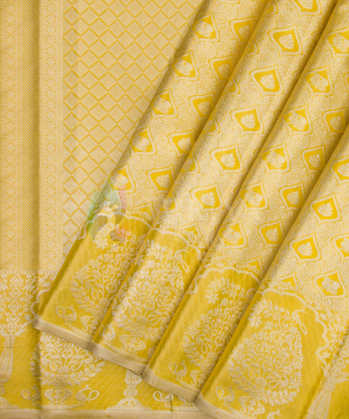Yellow Kanchipuram silk Saree with Silver Zari - TSW1167 - View 2