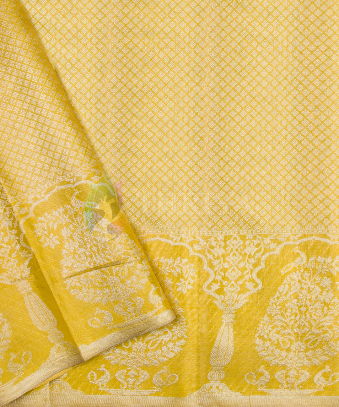 Yellow Kanchipuram silk Saree with Silver Zari - TSW1167 - View 5