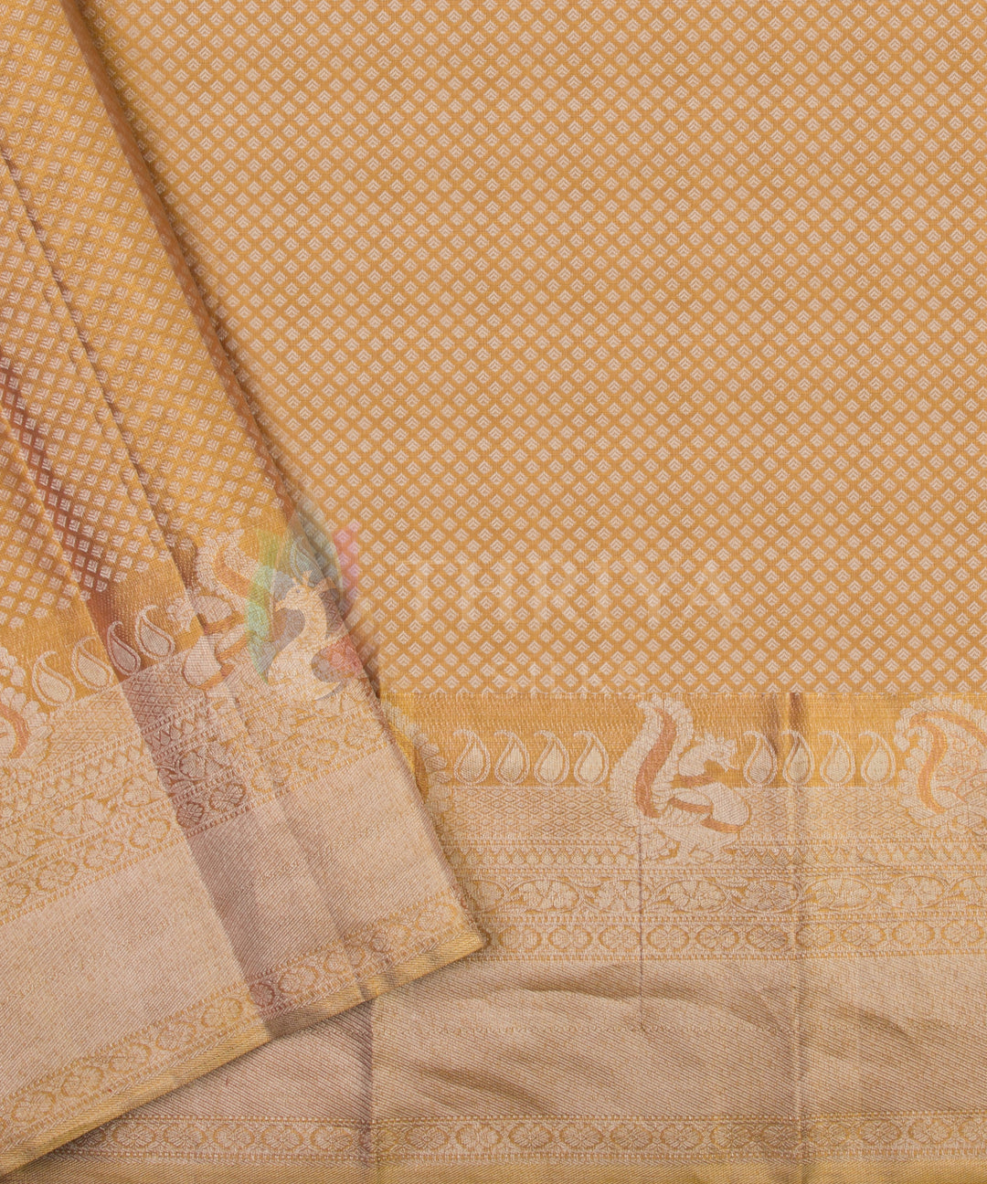 Mustard Gold Kanchipuram Silk Saree with Silver Zari - TSW1231 - View 5