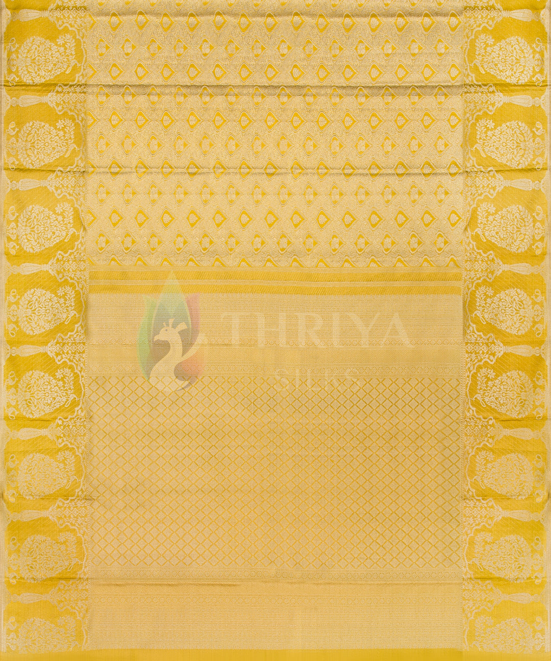 Yellow Kanchipuram silk Saree with Silver Zari - TSW1167 - View 3