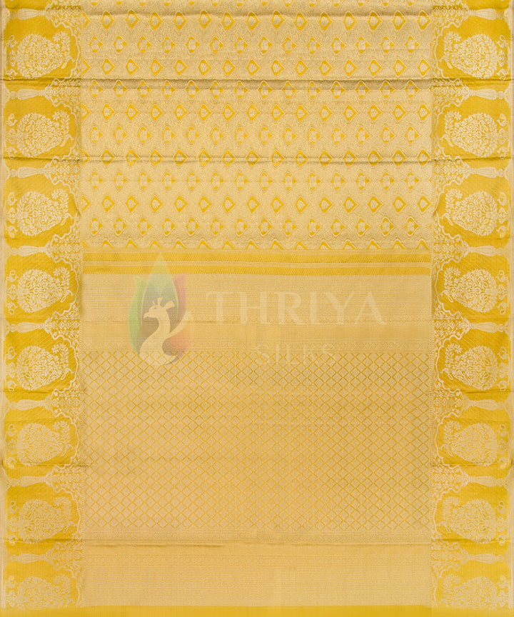 Yellow Kanchipuram silk Saree with Silver Zari - TSW1167 - View 3