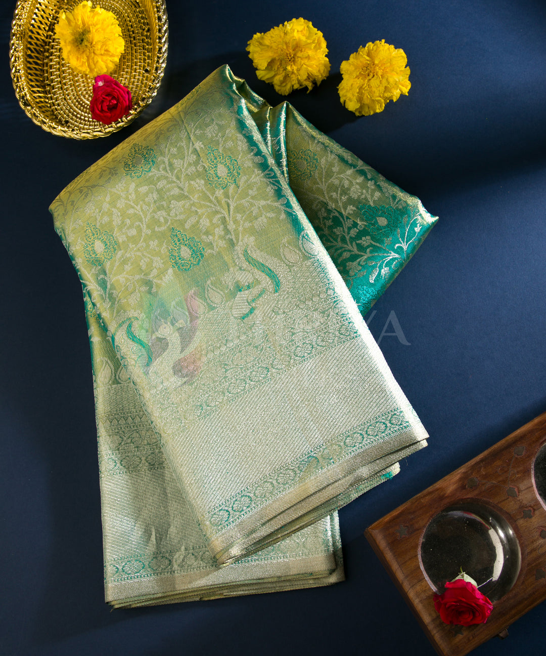Sea Green Pure Zari Kanchipuram Silk Saree - TSW0891 - VIEW 1