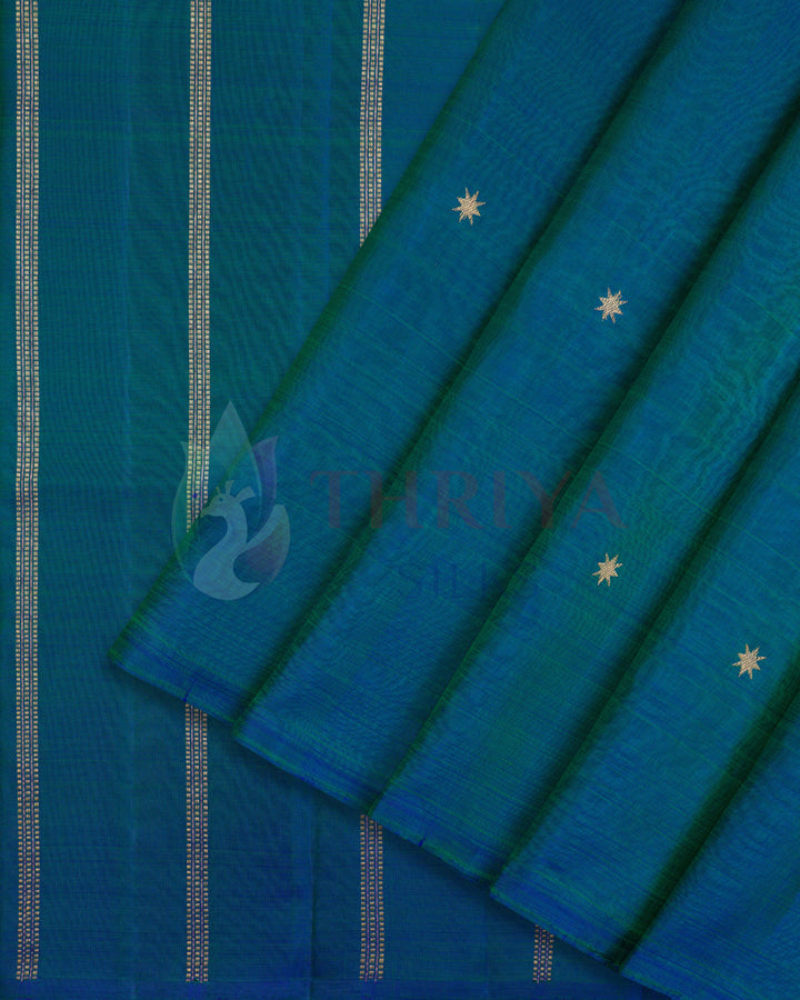 Peacock Blue Kanchipuram Silk Saree with 3G Star Zari - TS080502