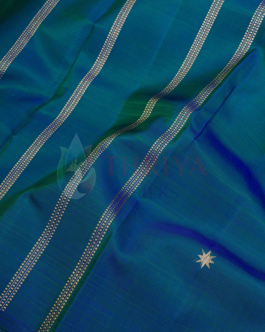 Peacock Blue Kanchipuram Silk Saree with 3G Star Zari - TS080502