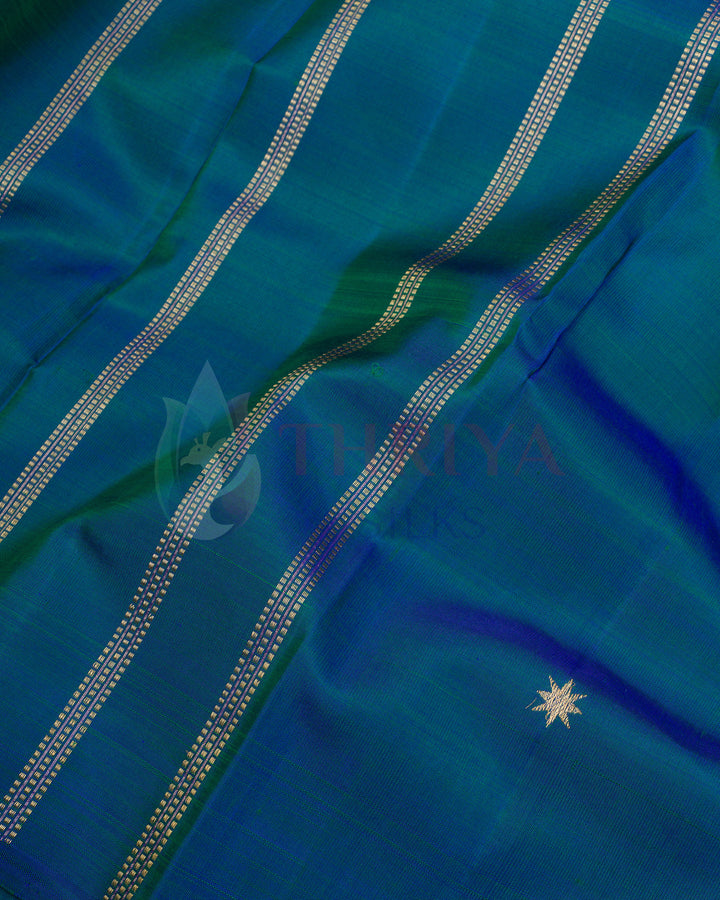 Peacock Blue Kanchipuram Silk Saree with 3G Star Zari - TS080502