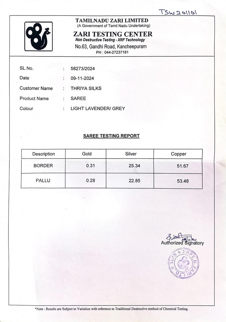 Lavender Korvai Kanchipuram Saree with 5g Zari - TSW201101