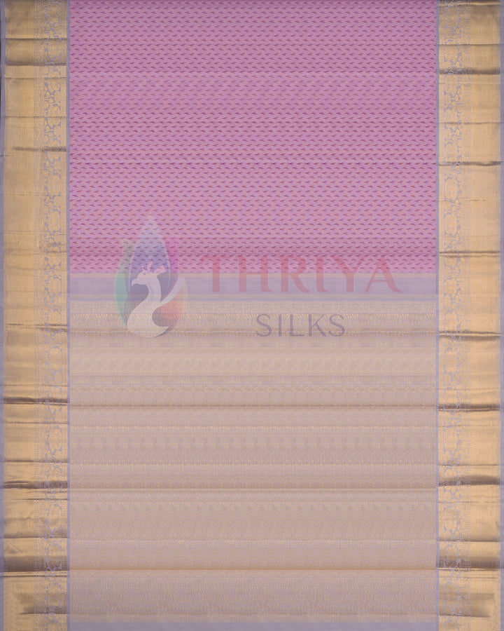 Lavender Kanjivaram silk saree with gold zari border by Thriya Silks