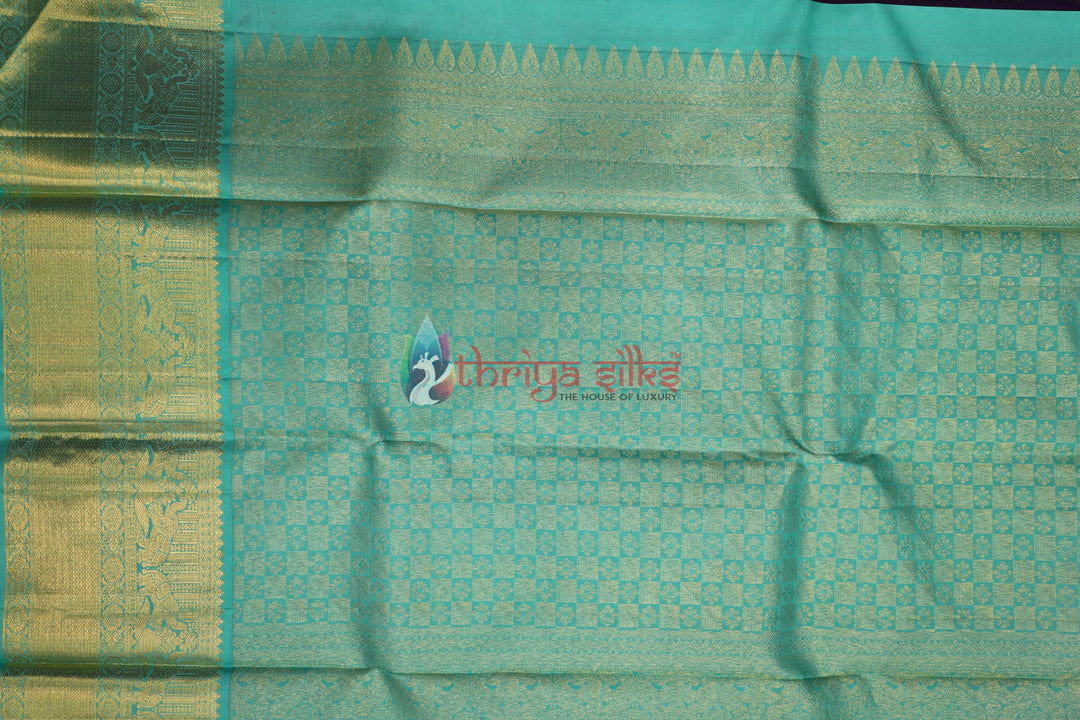 Brown with Sea Green Border Pure Zari Kanchipuram Silk Saree - TSW0812 - View 3