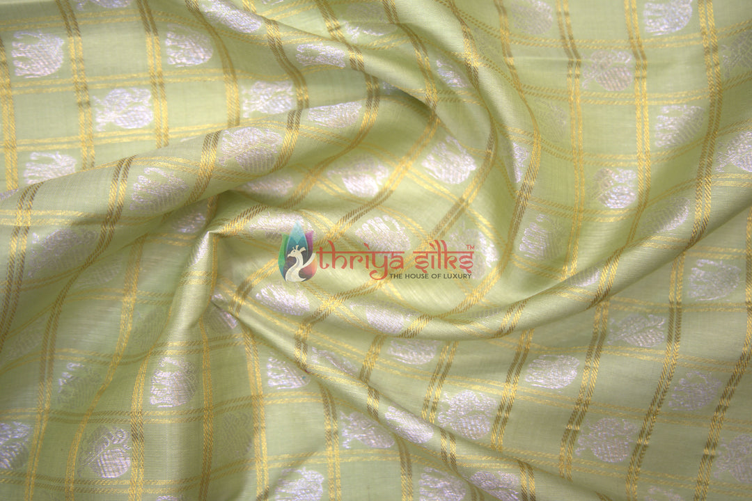 Pista Green with Dark Purple Border Pure Zari Kanchipuram Silk Saree - TSW0803 - VIew 1