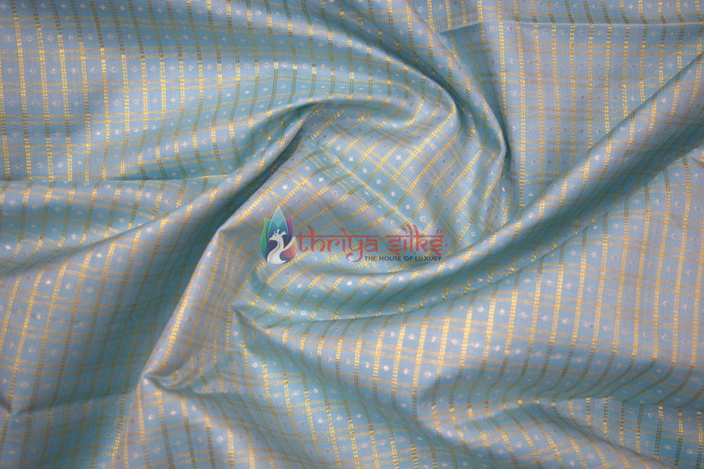 Sky Blue and Pink Border Pure Zari Kanchipuram Silk Saree - TSW0801 - VIew 1