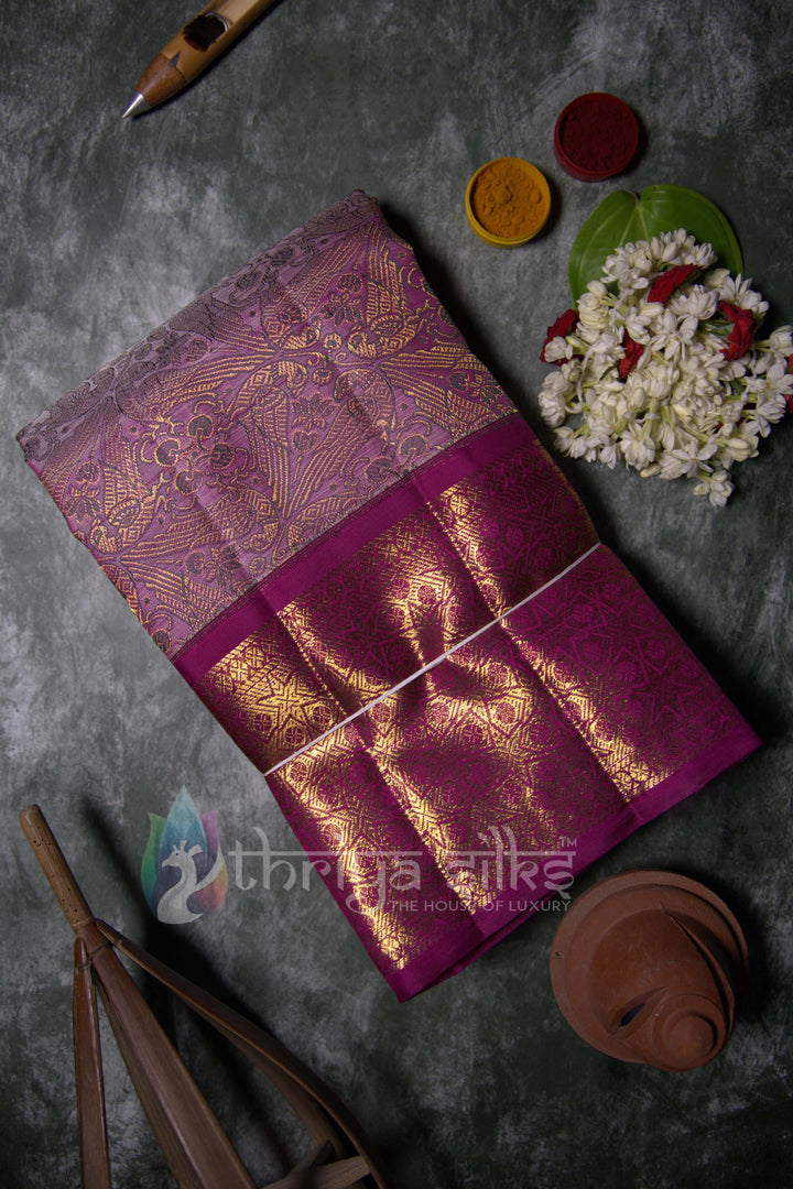 Lavender and Majenta Pure Zari Kanchipuram Silk Saree -  TSW0855