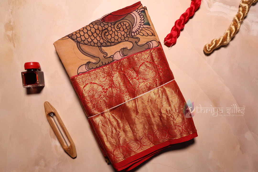 Multicolour Kalamkari Kanchipuram Silk Saree - TSW0867