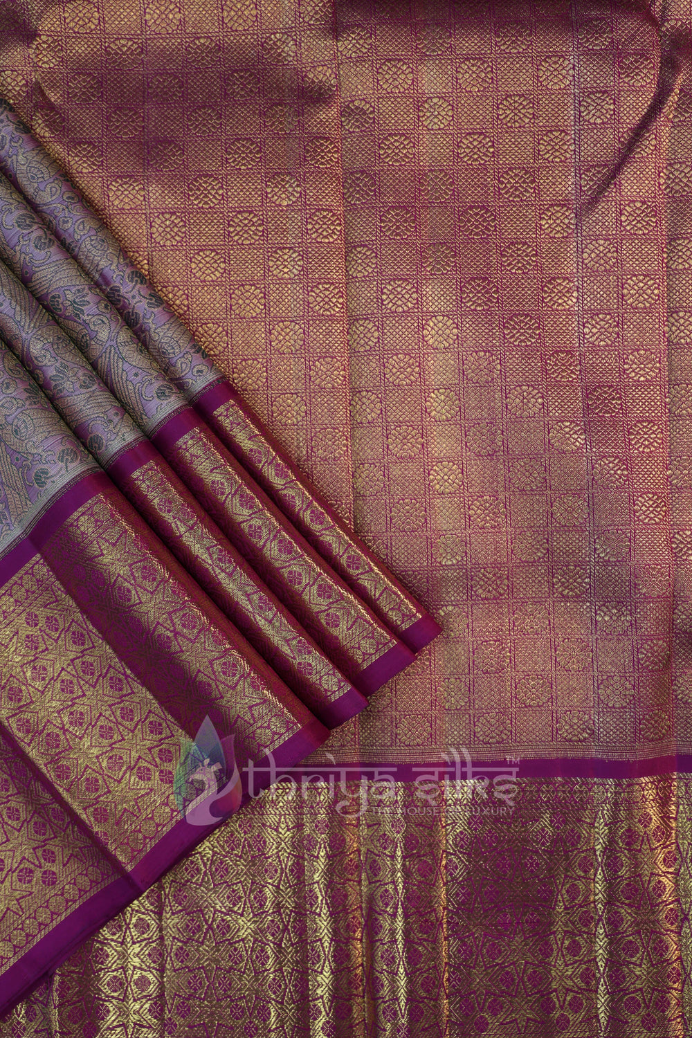 Lavender and Majenta Pure Zari Kanchipuram Silk Saree -  TSW0855 - View 1