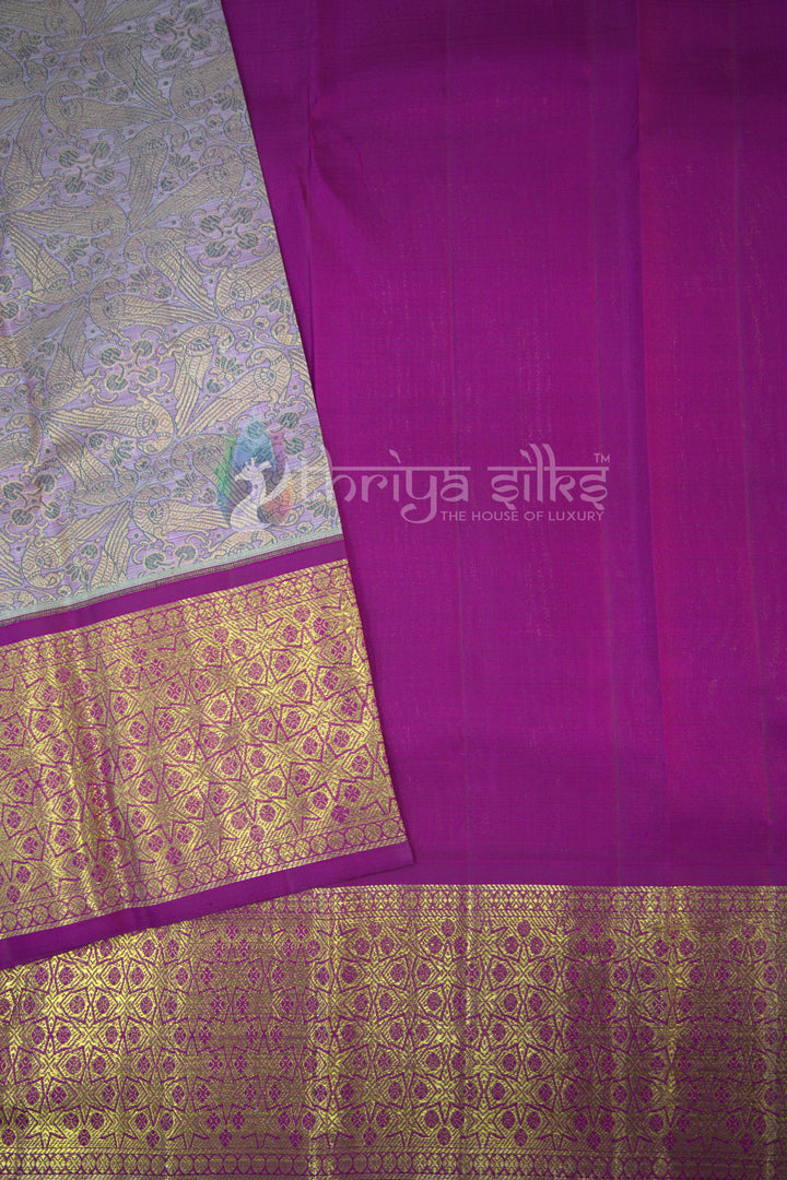 Lavender and Majenta Pure Zari Kanchipuram Silk Saree -  TSW0855 - View 2