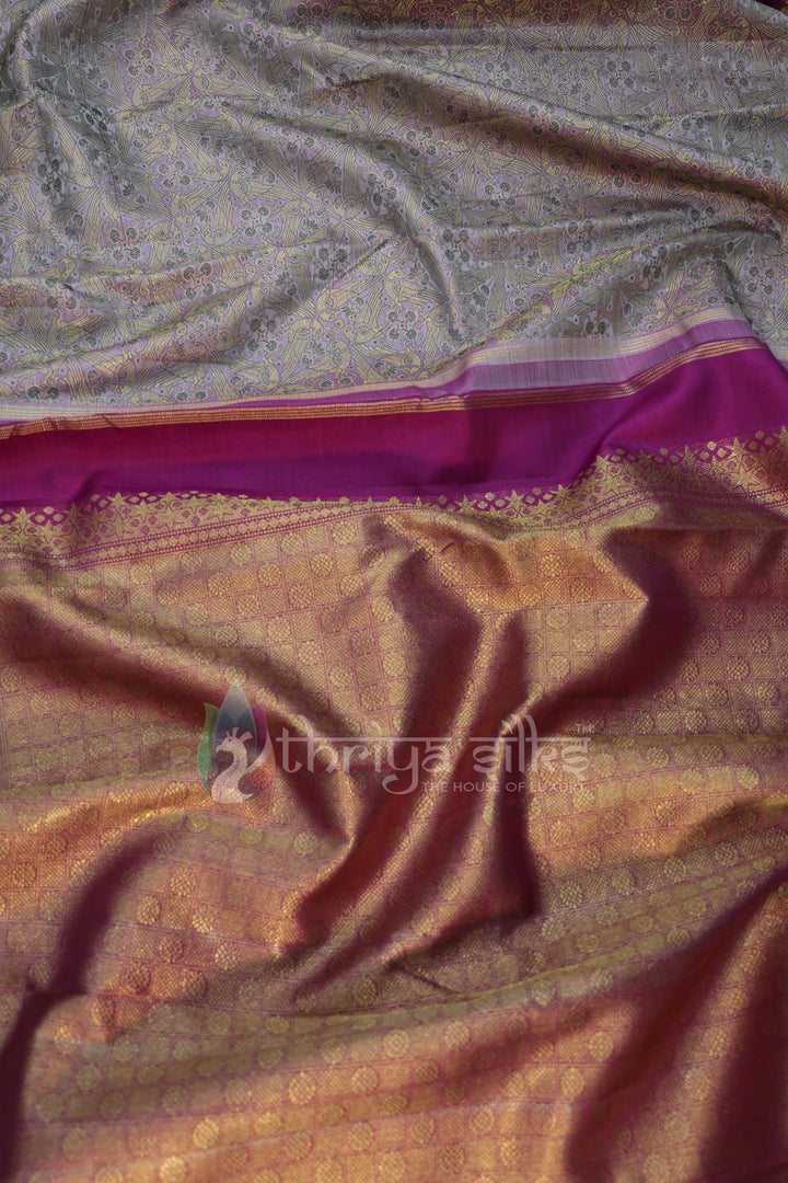 Lavender and Majenta Pure Zari Kanchipuram Silk Saree -  TSW0855 - View 3