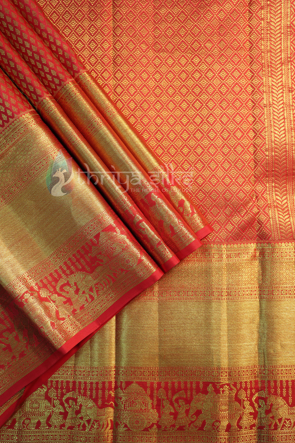 Red and Orange Pure Zari Kanchipuram Silk Saree - TSW0836 - View 1