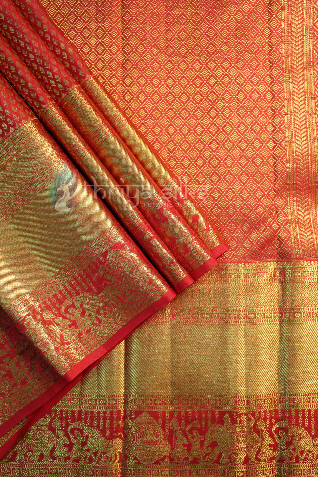 Red and Orange Pure Zari Kanchipuram Silk Saree - TSW0836 - View 1