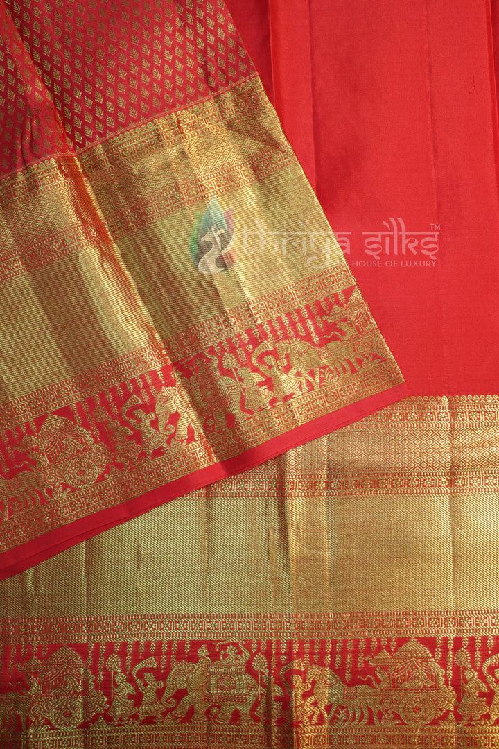 Red and Orange Pure Zari Kanchipuram Silk Saree - TSW0836 - View 2