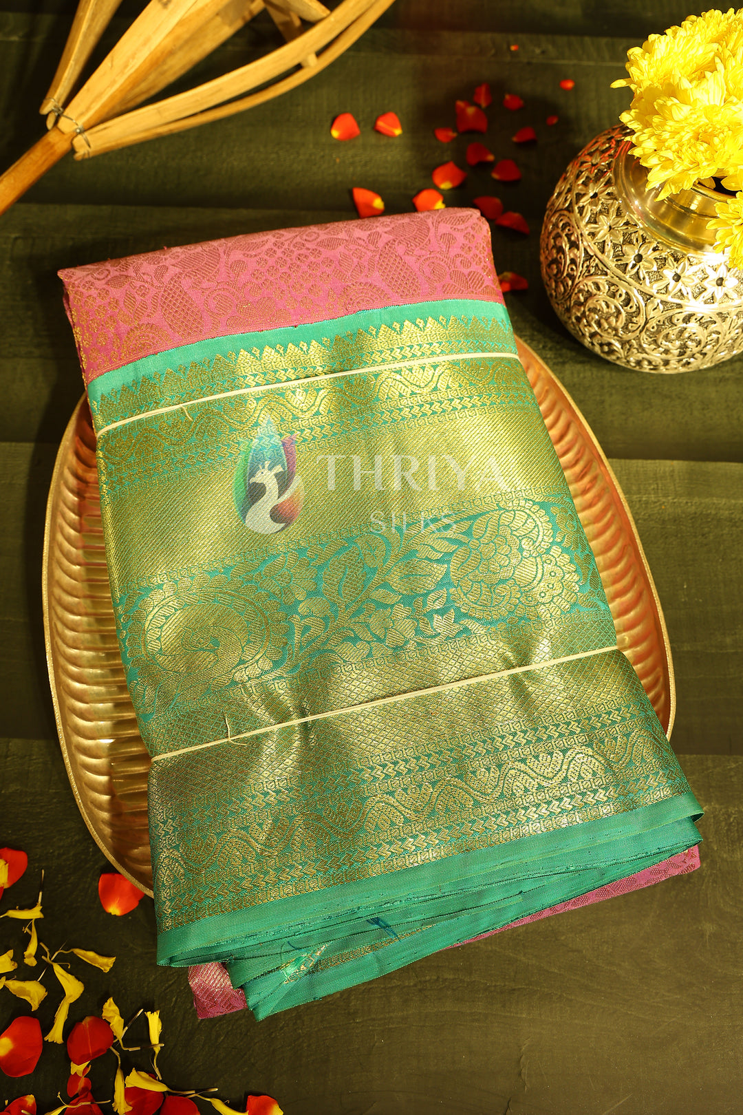 Lavender And Green Kanchipuram Silk Saree - TSW1110