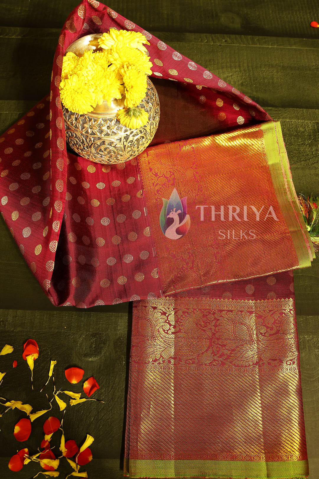 Maroon Kanchipuram Silk Dupatta - TSW1340