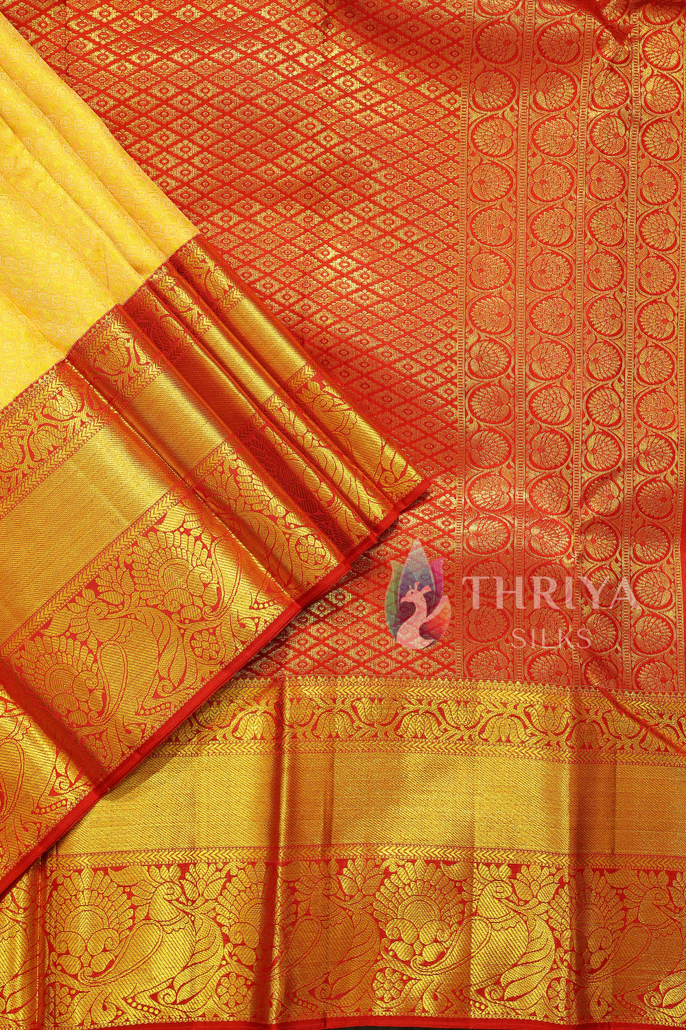 Yellow And Red Kanchipuram Silk Saree - TSW1091 - View 1