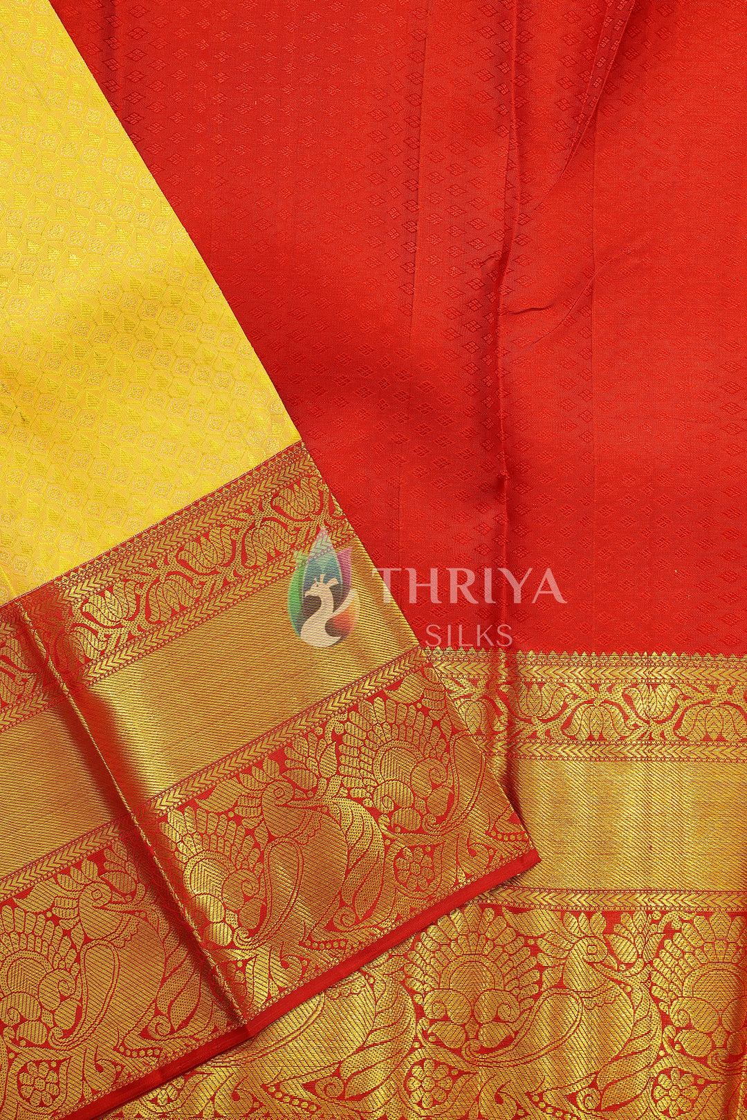 Yellow And Red Kanchipuram Silk Saree - TSW1091 - View 3