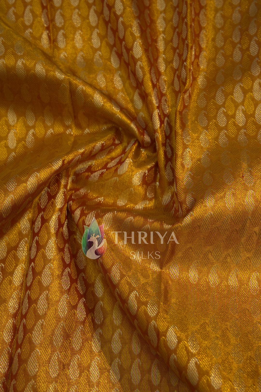 Golden Kanchipuram Silk Saree with Mango Motifs - TSW0922