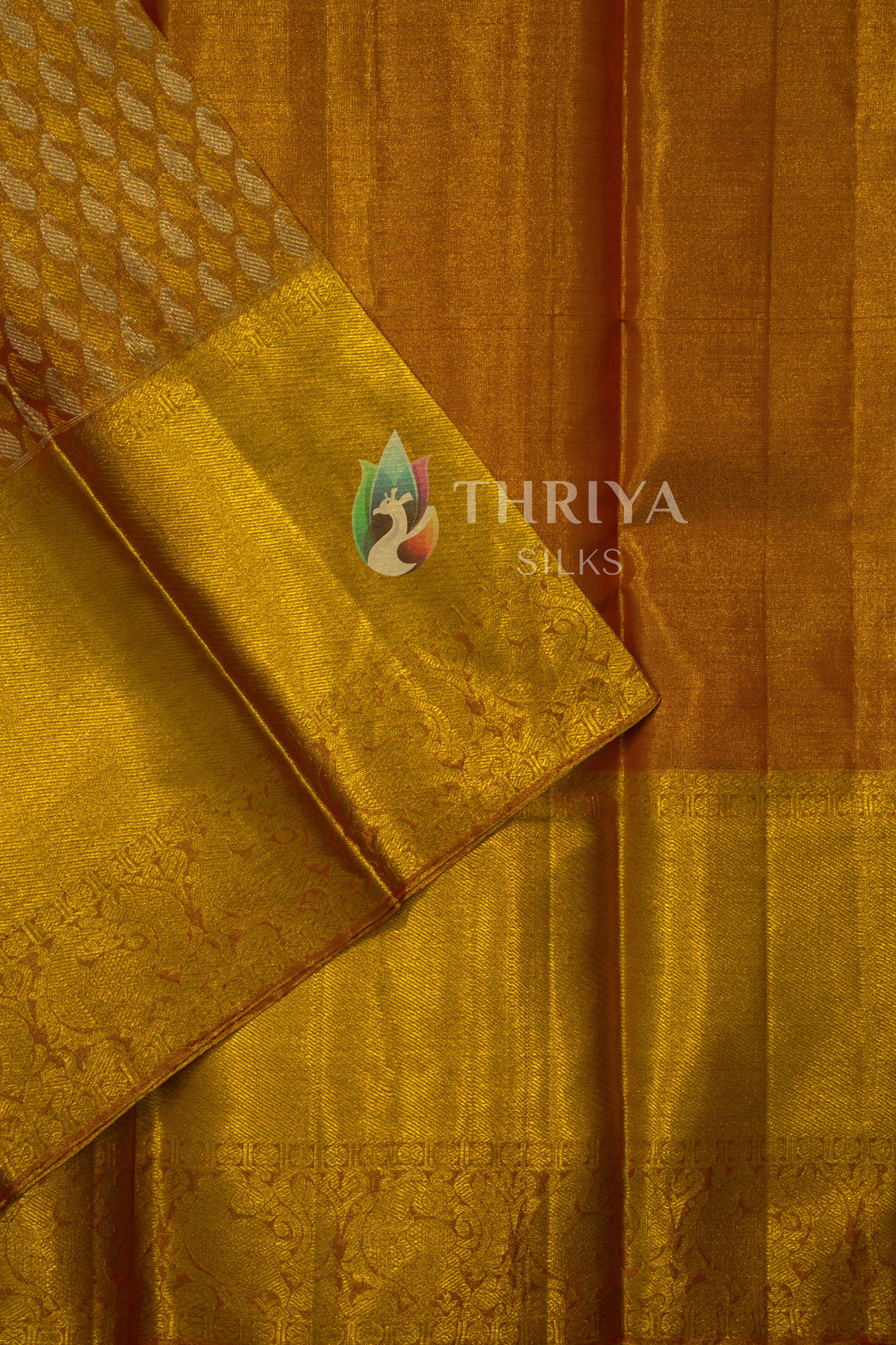 Golden Kanchipuram Silk Saree with Mango Motifs - TSW0922