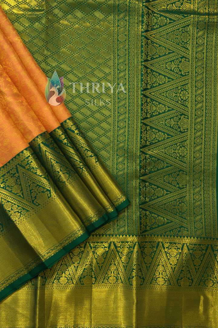 Peach And Green Kanchipuram Silk Saree - TSW1125 - View 1