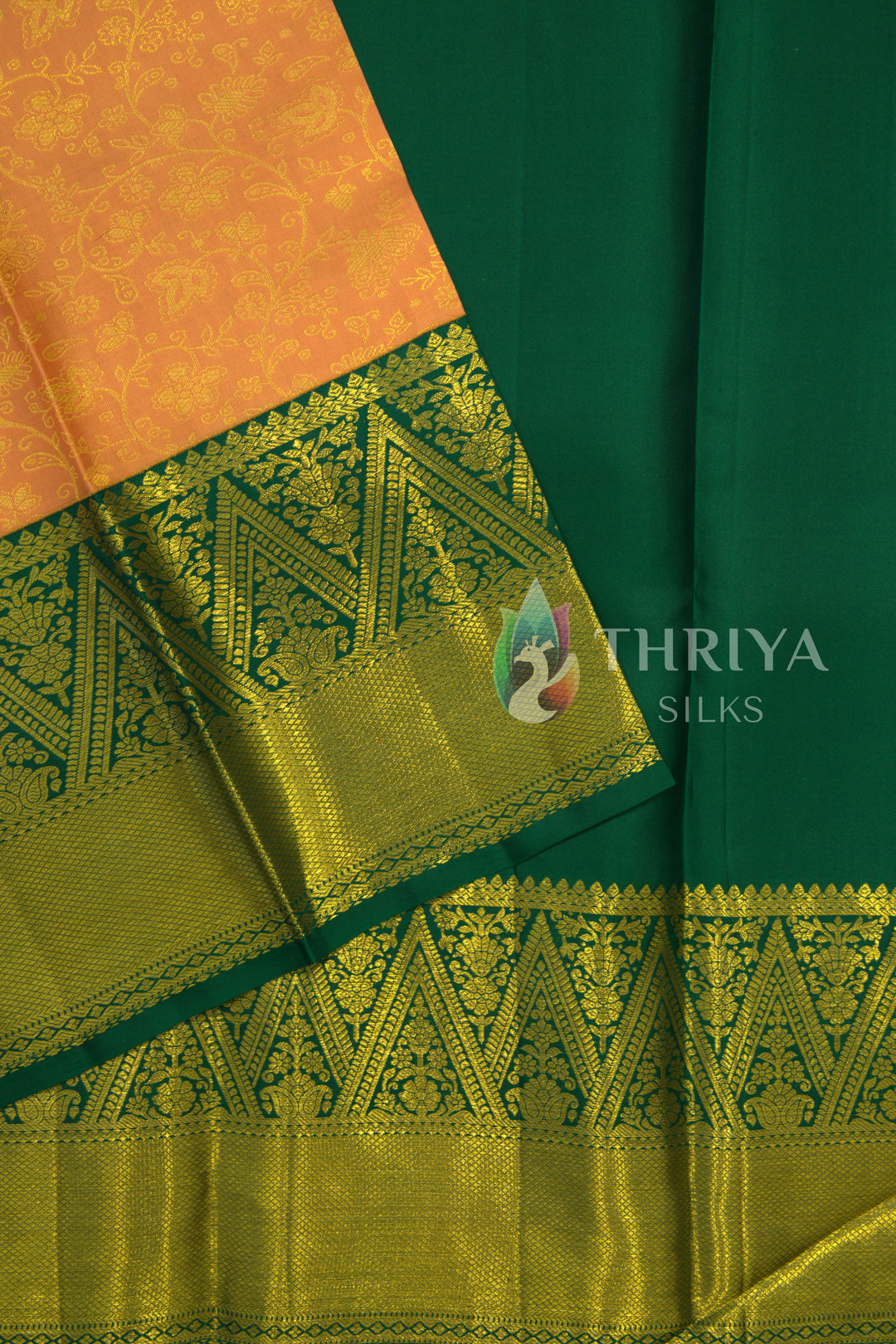 Peach And Green Kanchipuram Silk Saree - TSW1125 - View 3