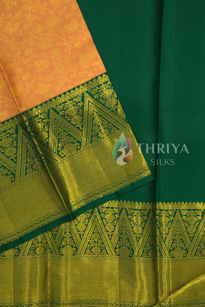 Peach And Green Kanchipuram Silk Saree - TSW1125 - View 3