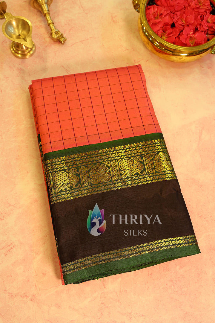 Rose Pink And Black Kanchipuram Silk Saree - TSWA0948