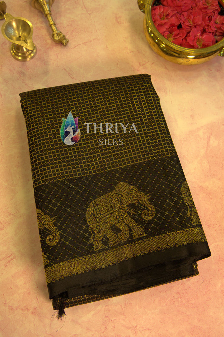 Black Kanchipuram Silk Saree - TSW1806