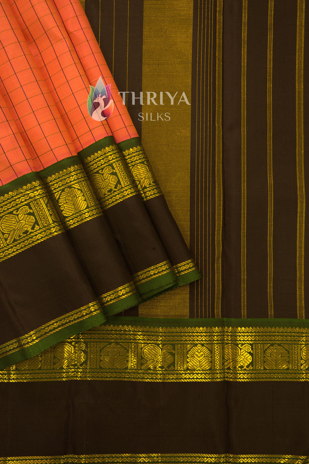 Rose Pink And Black Kanchipuram Silk Saree - TSWA0948 - View 1