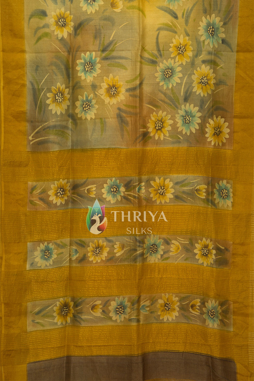 Hand Painted Tussar Silk Saree in Yellow - TWFMN0790 - View 2