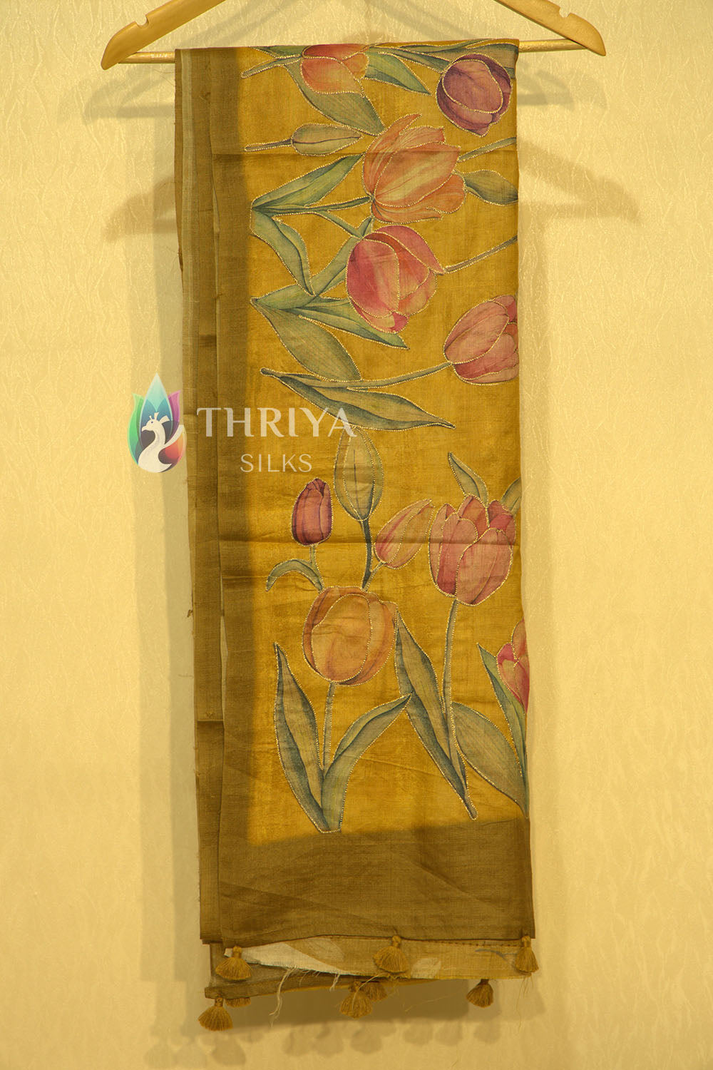 Golden Yellow Tussar Silk Saree - TWFMN0786 - View 3