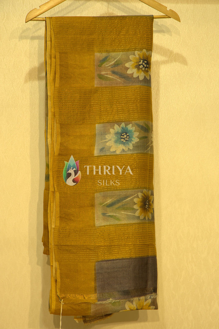 Hand Painted Tussar Silk Saree in Yellow - TWFMN0790 - View 3