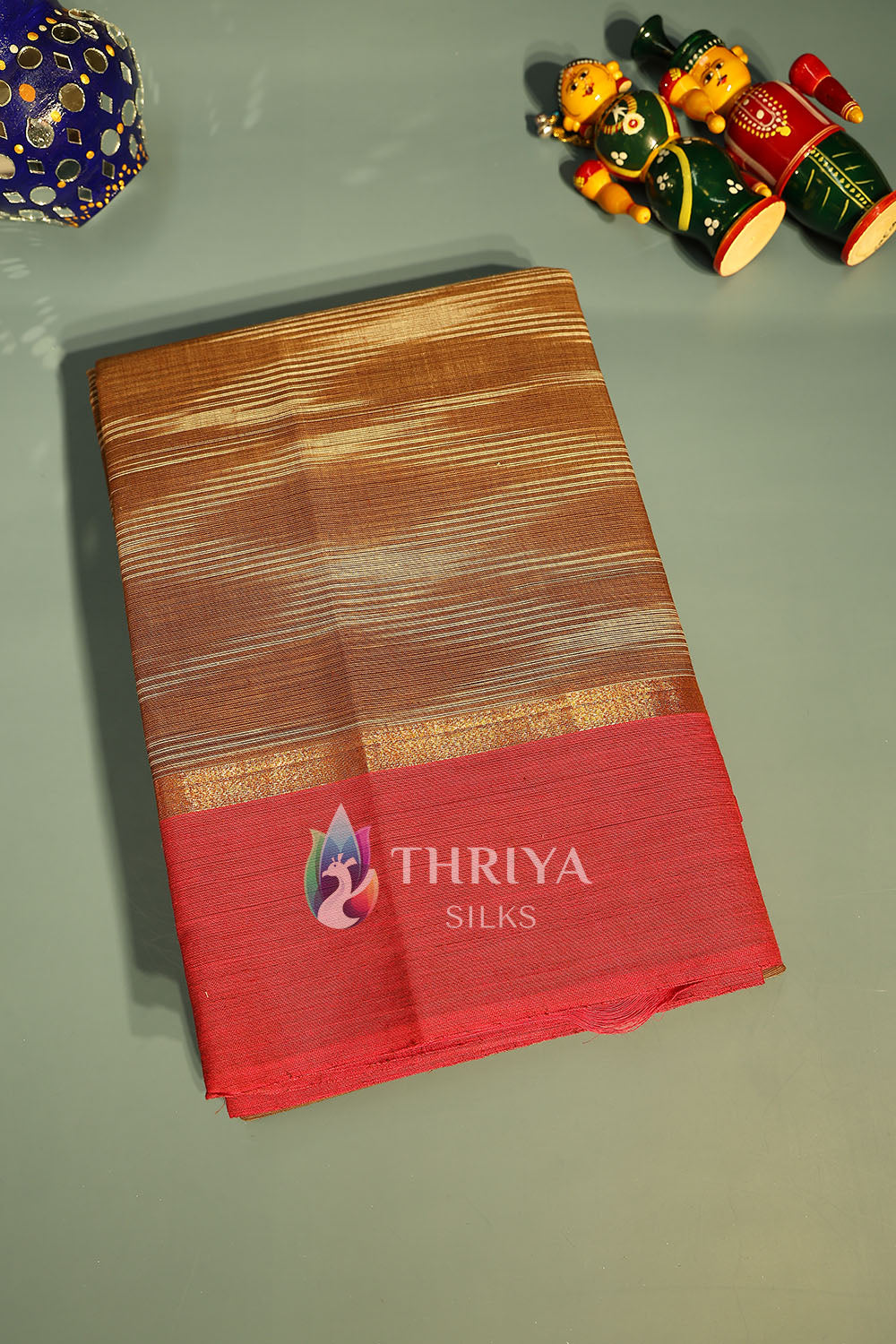 Brown and Red Chettinad Cotton Saree with Pochampalli Print - TSCC030552