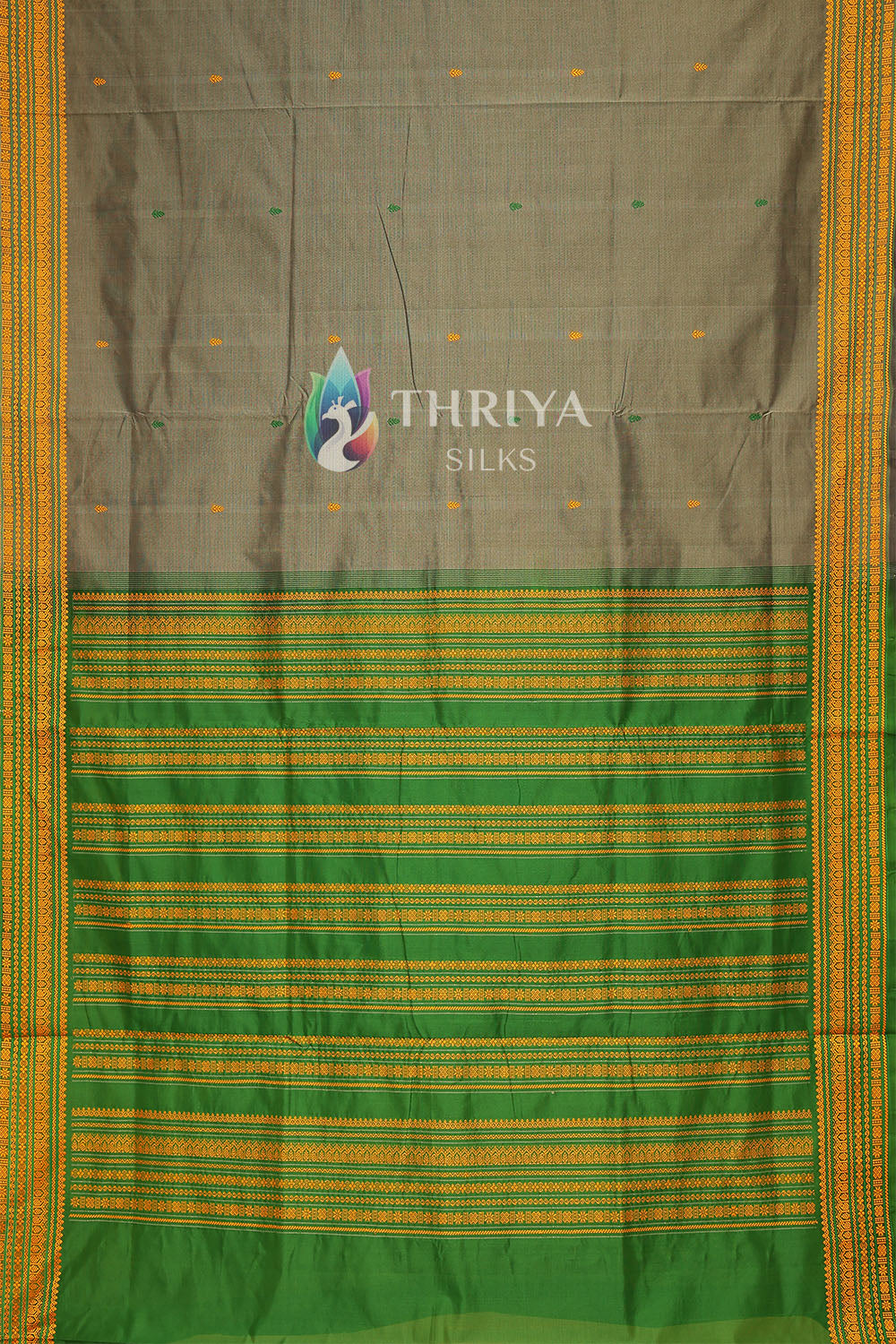 Silk Cotton Saree in Grey And Green - TCS030501 - View 1