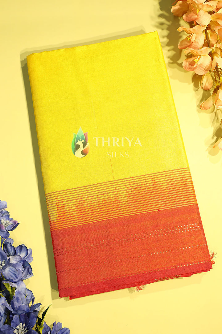 Silk Cotton Saree in Lime Yellow and Red - TSSB040506 - View 1