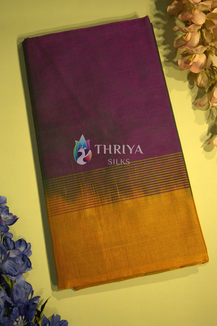 Silk Cotton Saree in Violet and Yellow - TSSB040505 - View 1