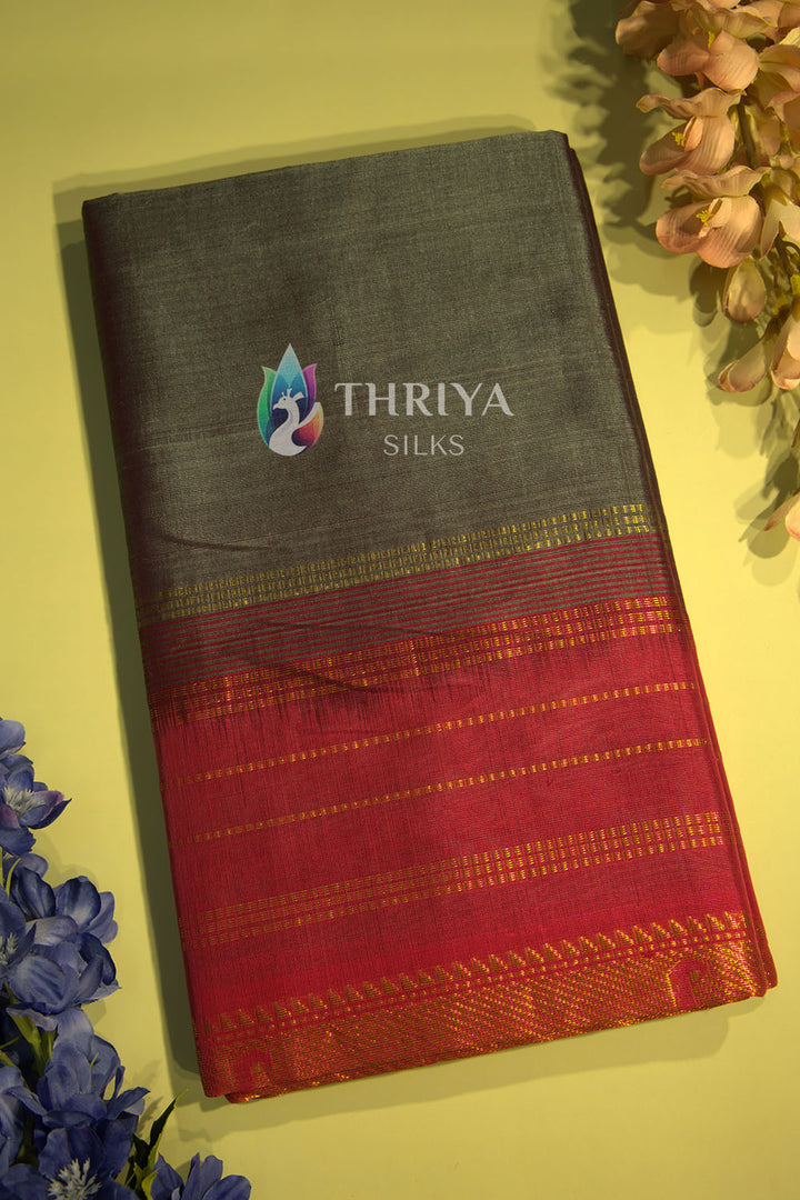 Silk Cotton Saree in Ash and Pink - TSBB050508 - View 1