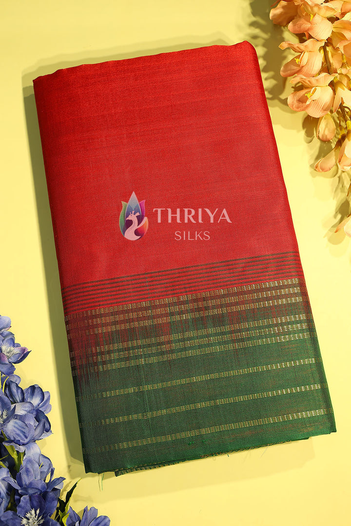 Silk Cotton Saree in Red and Green - TSBB050510 - View 1