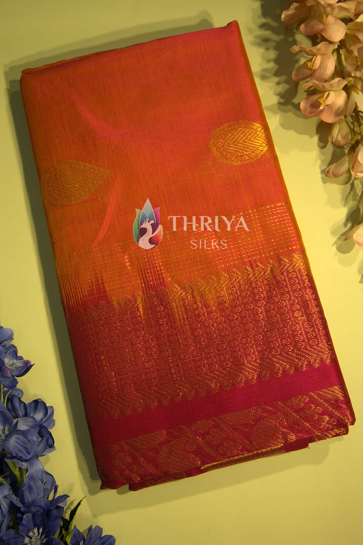 Silk Cotton Saree in Coral Orange and Magenta - TSTB050503 - View 1