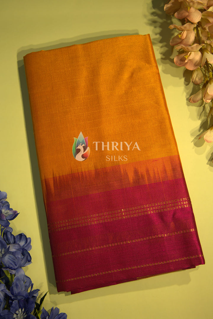 Silk Cotton Saree in Mango Yellow and Dark Pink - TSSC040512 - View 1