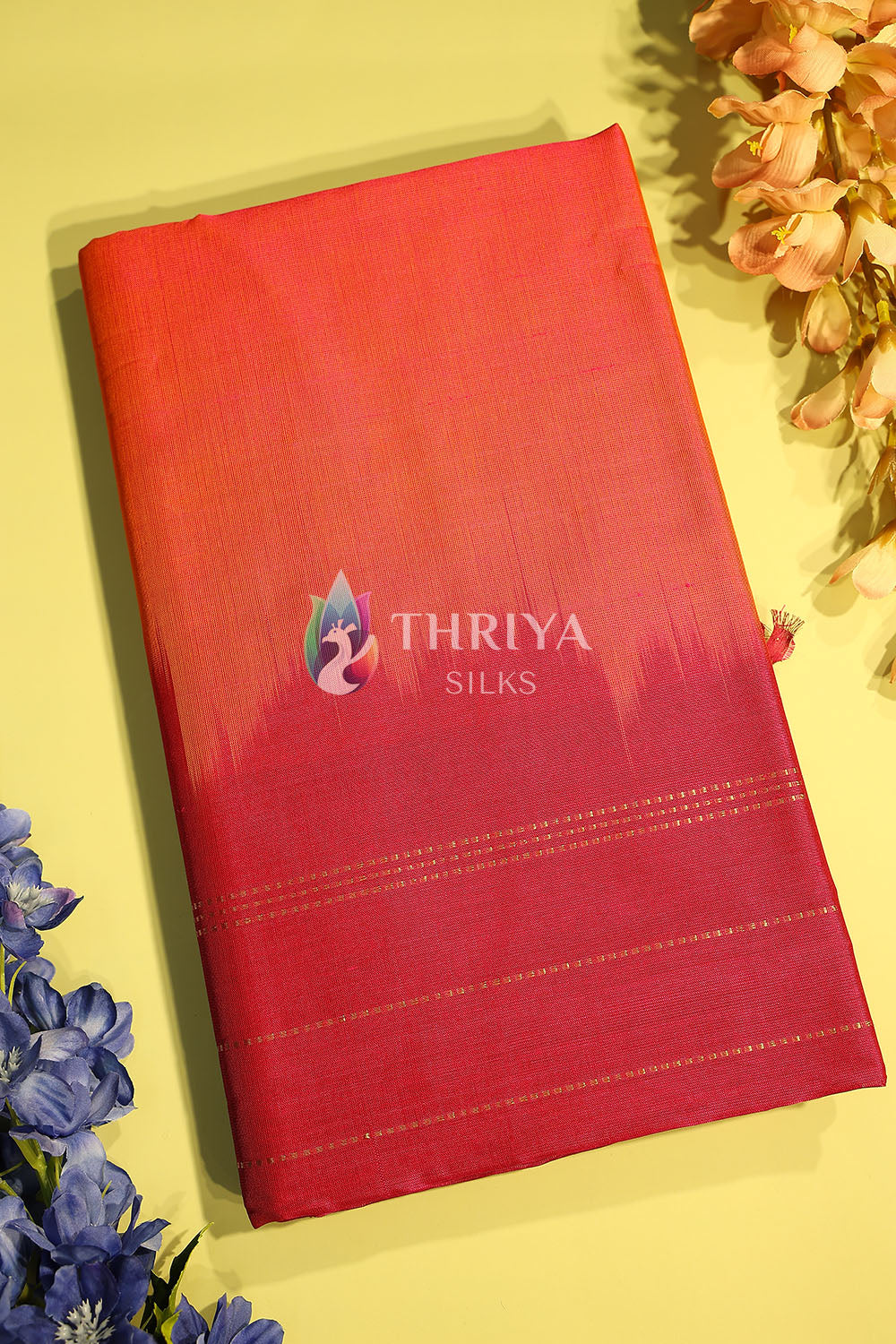 Silk Cotton saree in Salmon Pink and Dark Pink - TSSC040511 - View 1