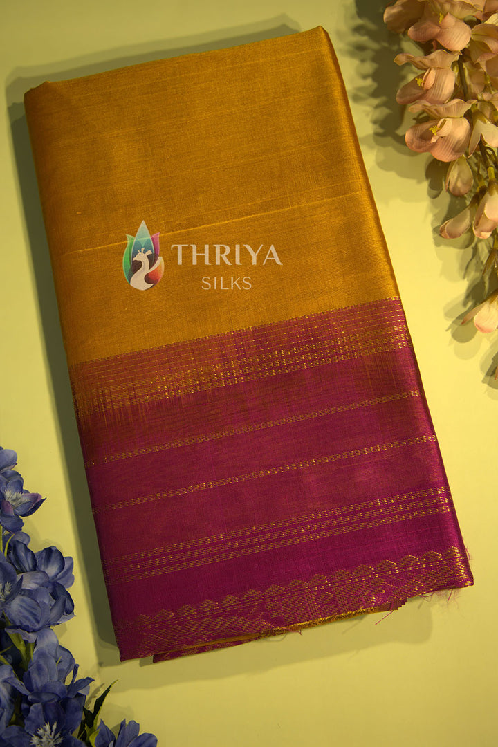 Silk Cotton Saree in Fenugreek and Magenta - TSBB050501 - View 1